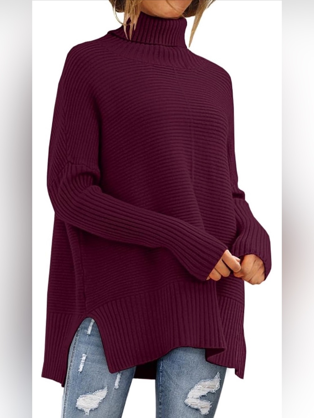 Lillusory Cozy Cowl Neck Sweater in Wine Red